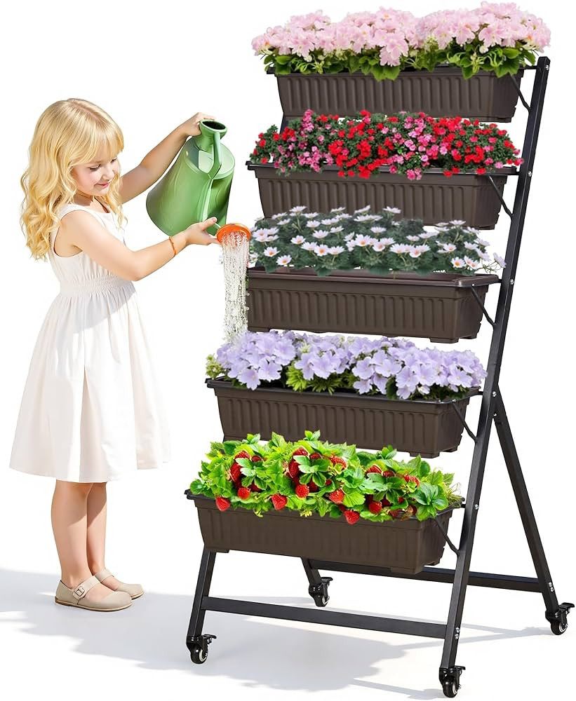 VECELO 5-Tier Vertical Garden Bed, Freestanding Elevated Raised Garden Planter with 5 Garden Plan... | Amazon (US)