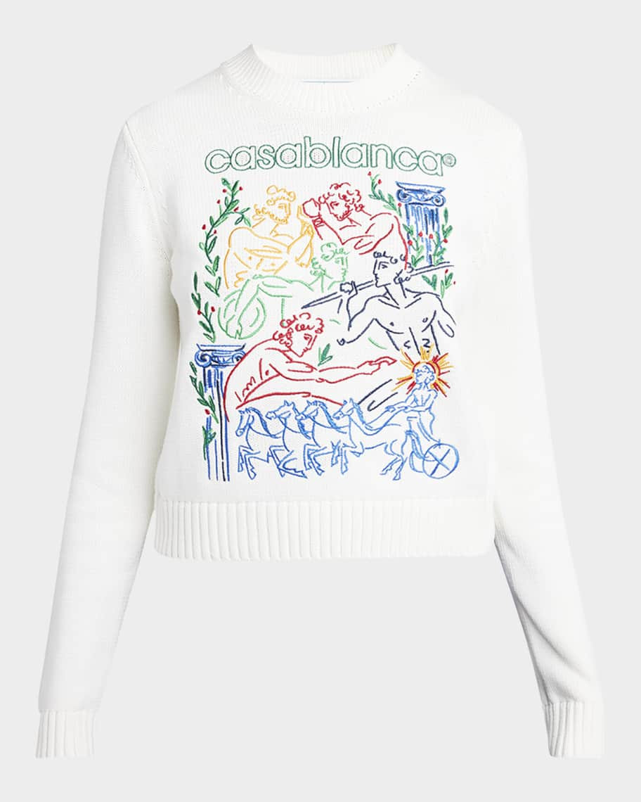 CASABLANCA Logo Embroidered Crewneck Sweater | Neiman Marcus