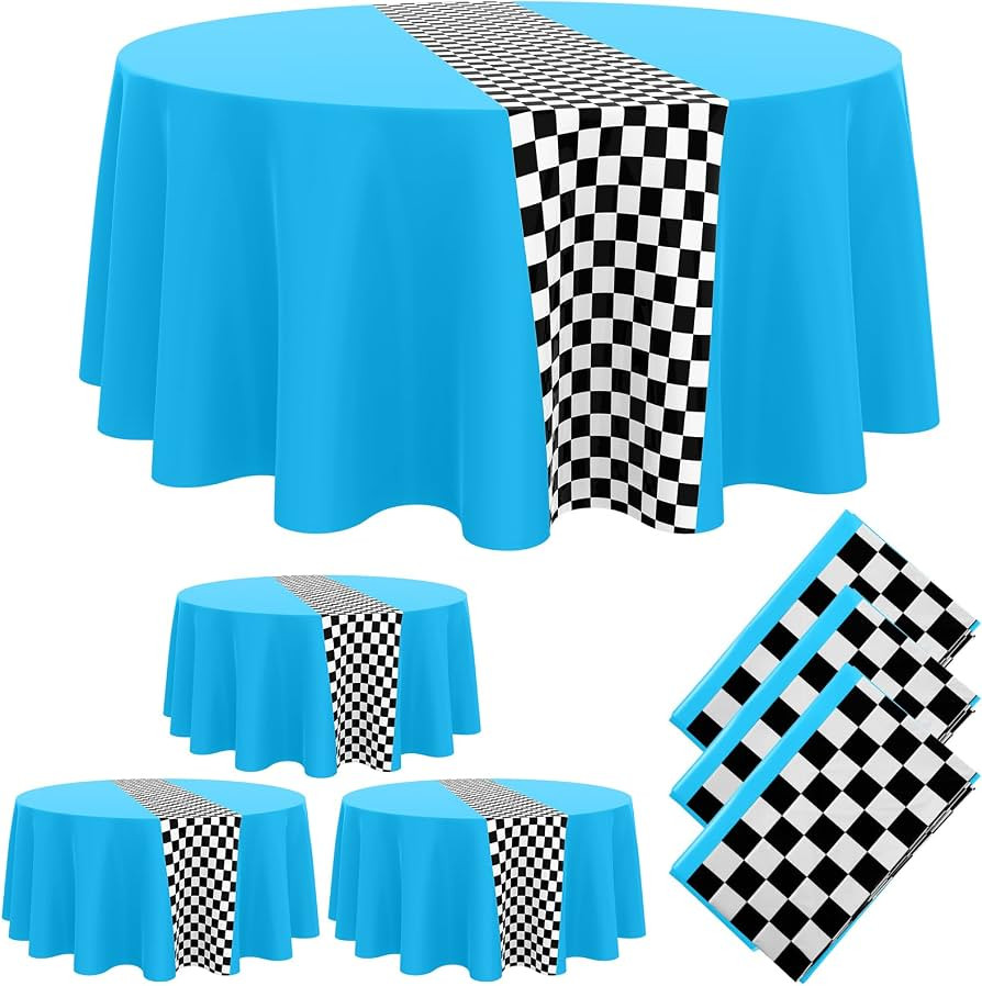 Oudain 3 Pcs Cars Birthday Party Supplies Racing Party Decorations Round Racing Tablecloth Checke... | Amazon (US)
