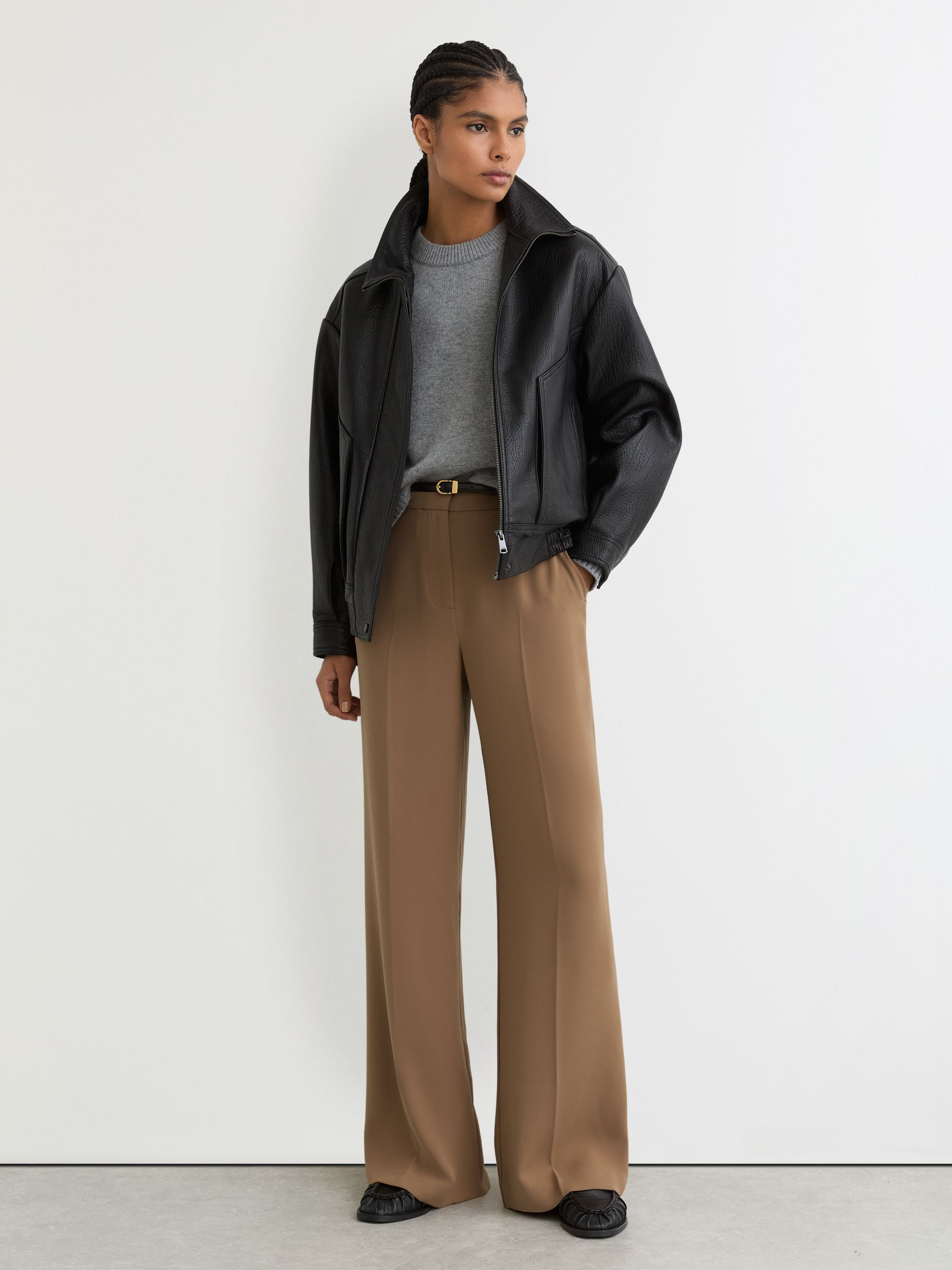 Reiss Wide-Leg Tailored Trousers in Camel - REISS | Reiss UK