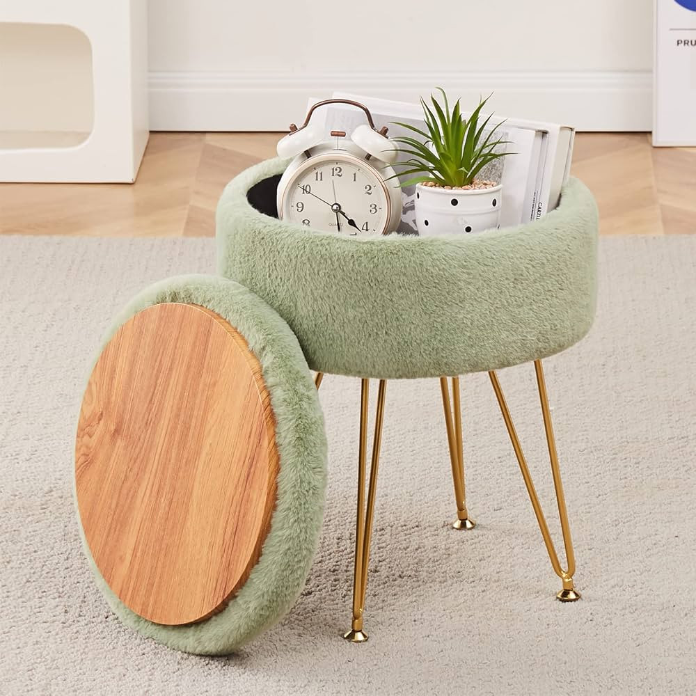 Cplxroc Footrest Footstools Round Faux Fur Ottoman with Storage Space Soft Vanity Chair Seat Coff... | Amazon (US)