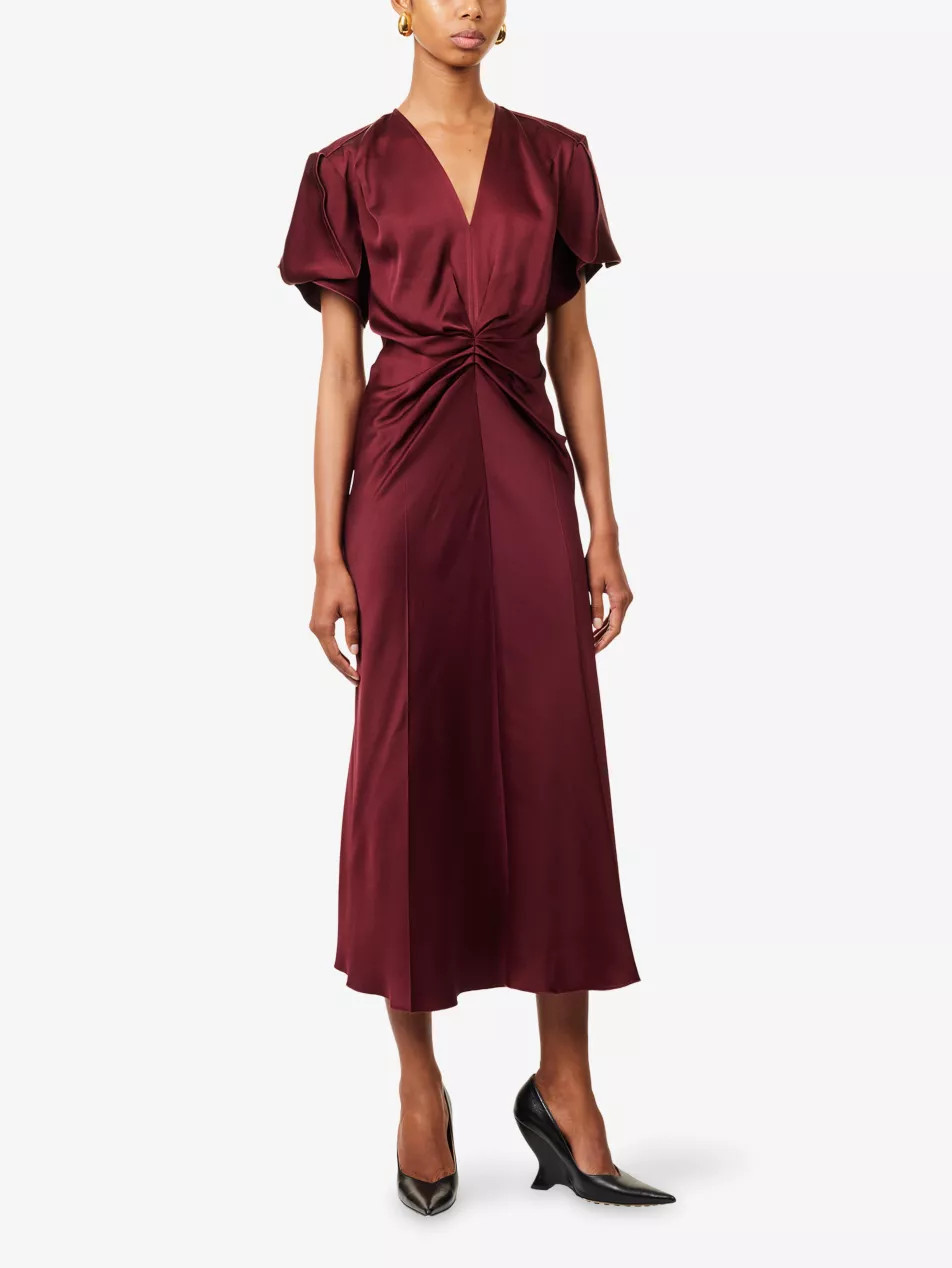 Eve Ruched Satin Midi Dress | Selfridges
