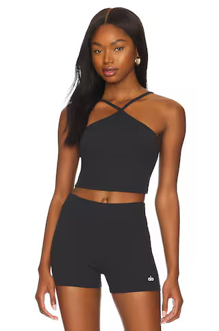 alo Goddess Ribbed Cross Crop Top in White from Revolve.com | Revolve Clothing (Global)