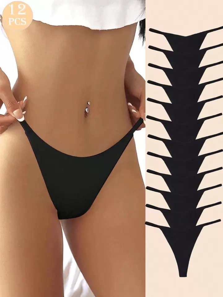Trends12 Packs Seamless Thongs For Women Sexy No Show Panties Invisible V-Waisted Stretch Ladies ... | SHEIN