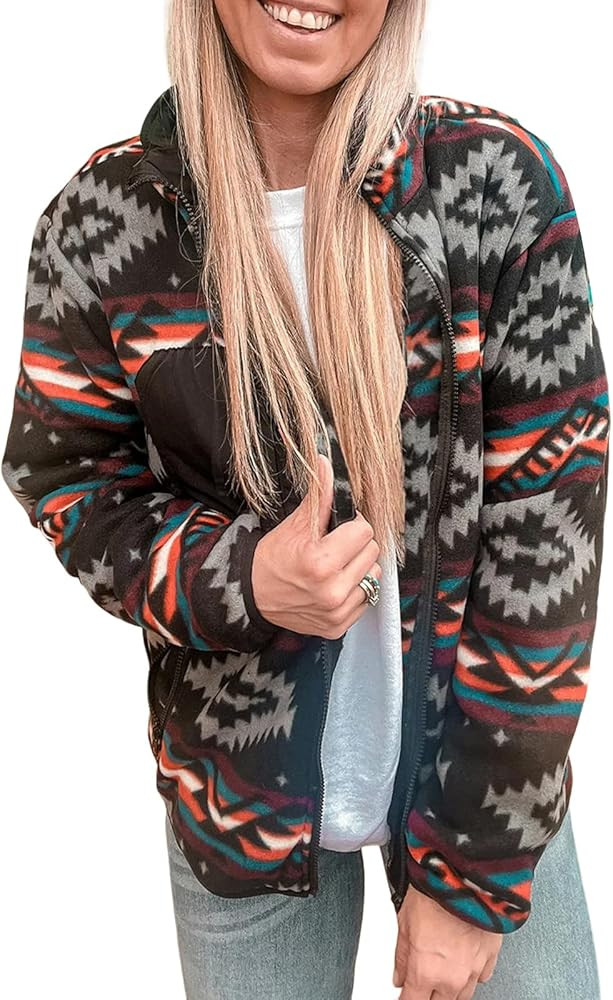 SELINK Fleece Jacket Women Full Zip Western Aztec Print Button Down Coat with Pockets Casual Warm... | Amazon (US)