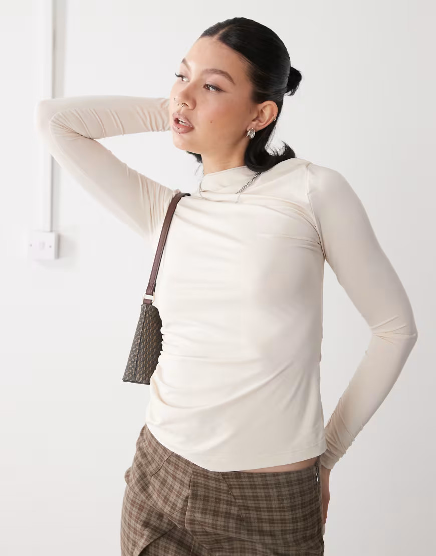 COLLUSION long sleeve high neck draped top in off white | ASOS (Global)