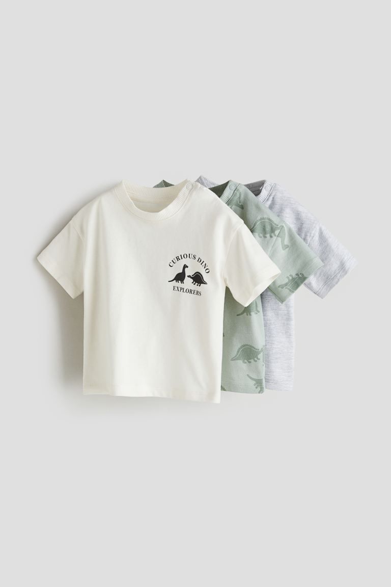 3-pack T-shirts - Light green/dinosaurs - Kids | H&M US | H&M (US + CA)