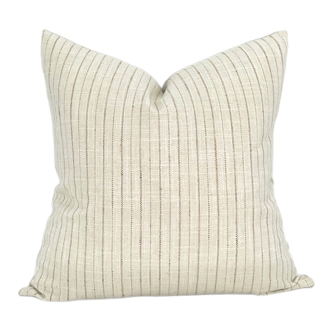 Designer Linen Coffee Stripe Pillow Cover  // Boutique Throw Pillows // Decorative Pillows // Bro... | Etsy (US)