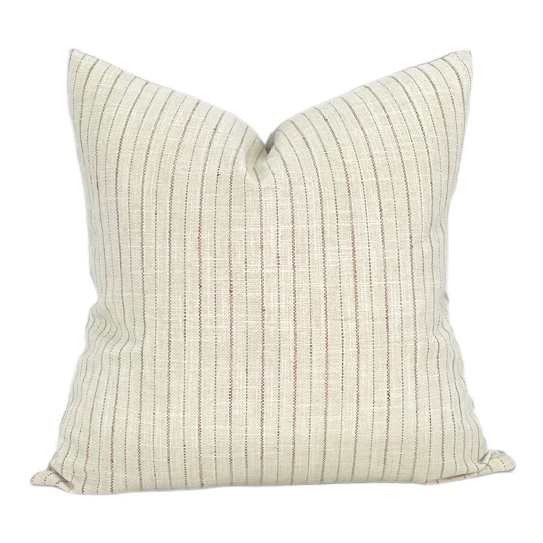 Designer Linen Coffee Stripe Pillow Cover  // Boutique Throw Pillows // Decorative Pillows // Bro... | Etsy (US)