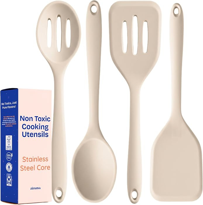 NonToxic Platinum Silicone Utensils, 100% Plastic-Free, 4-Pcs, Beige | Amazon (US)