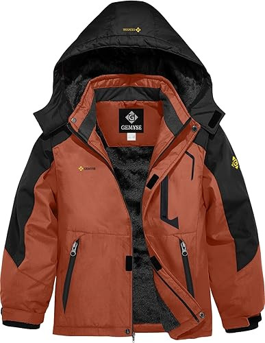 GEMYSE Boy's Waterproof Ski Snow Jacket Hooded Fleece Windproof Winter Jacket | Amazon (US)