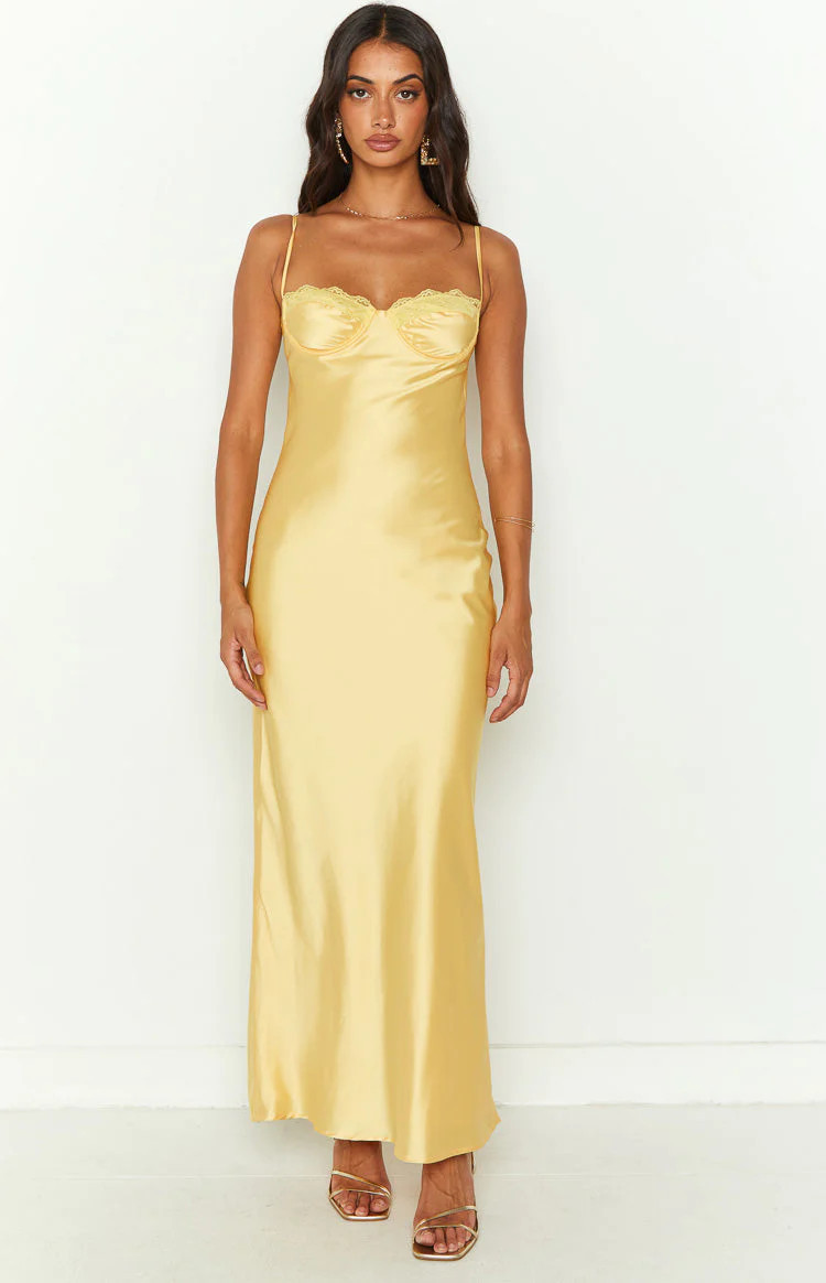 Mariana Yellow Lace Bust Midi Dress | Beginning Boutique (US)