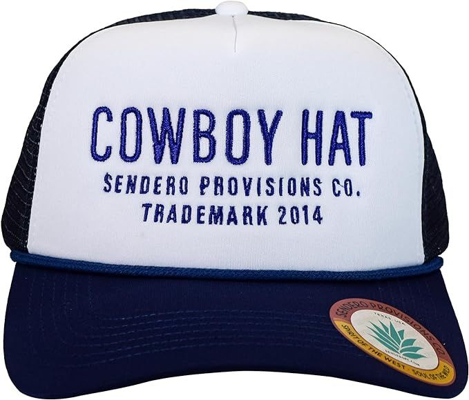 Cowboy Hat Embroidered Logo Snapback Trucker Cap One Size (Blue/White) | Amazon (US)