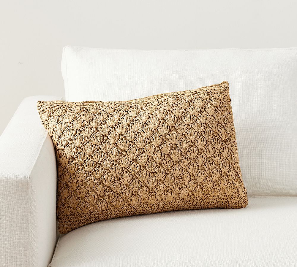 Handwoven Faux Natural Fiber Crochet Lumbar Pillow Cover | Pottery Barn (US)
