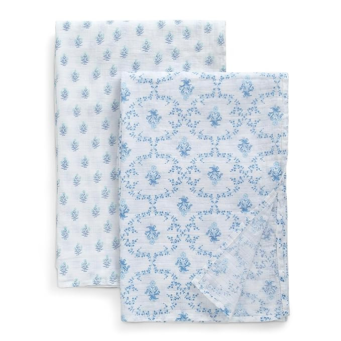 100% Cotton Muslin Baby Receiving Blankets for Girls and Boys – 47x47 Inches (Pack of 2), Blue ... | Amazon (US)