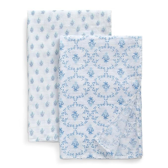 100% Cotton Muslin Baby Receiving Blankets for Girls and Boys – 47x47 Inches (Pack of 2), Blue ... | Amazon (US)