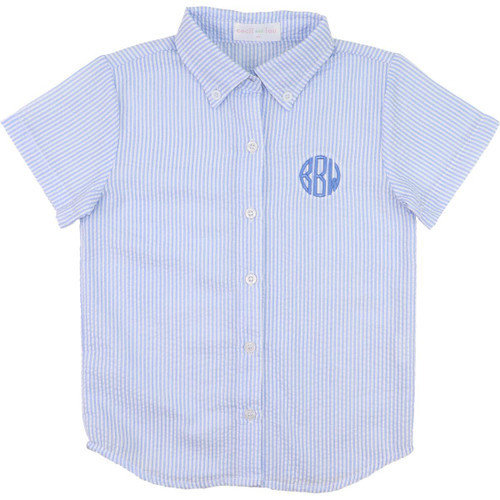 Blue Seersucker Short Sleeve Button Down Shirt | Cecil and Lou
