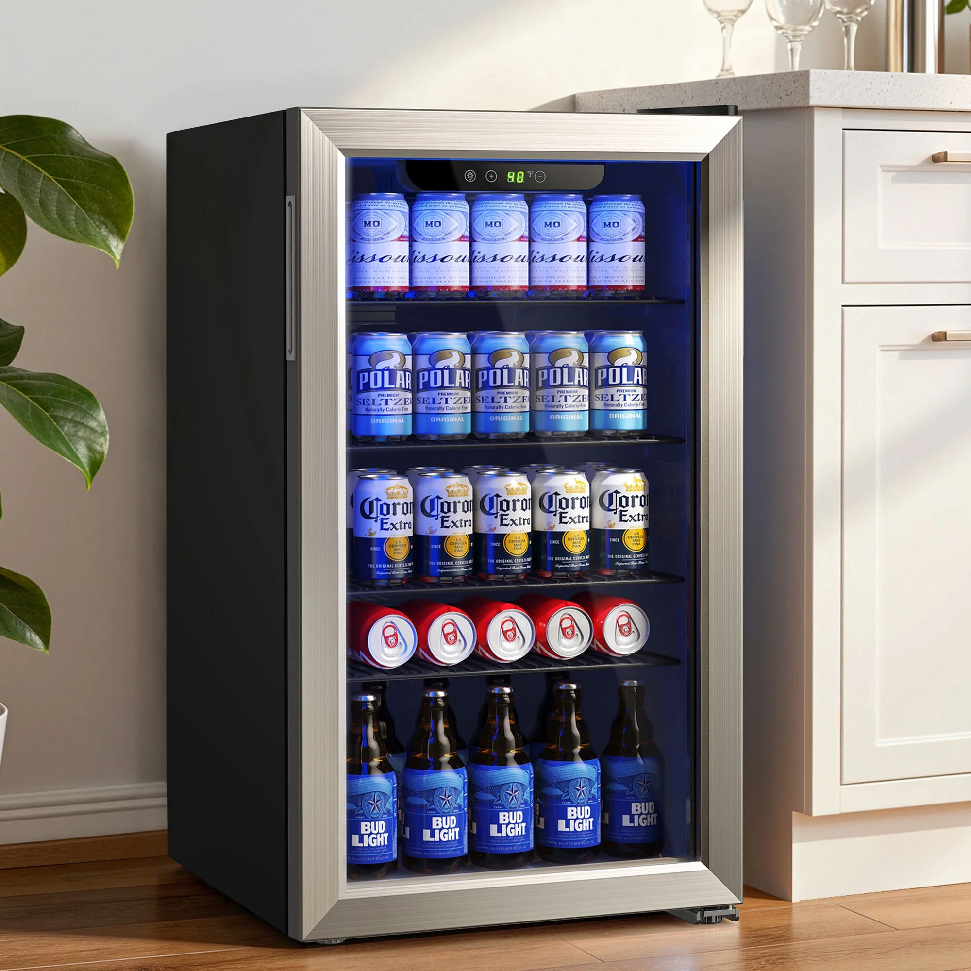 Goosiay 130 Can Beverage Refrigerator & Cooler, Mini Bar Drink Refrigerator with Glass Door, Silv... | Walmart (US)