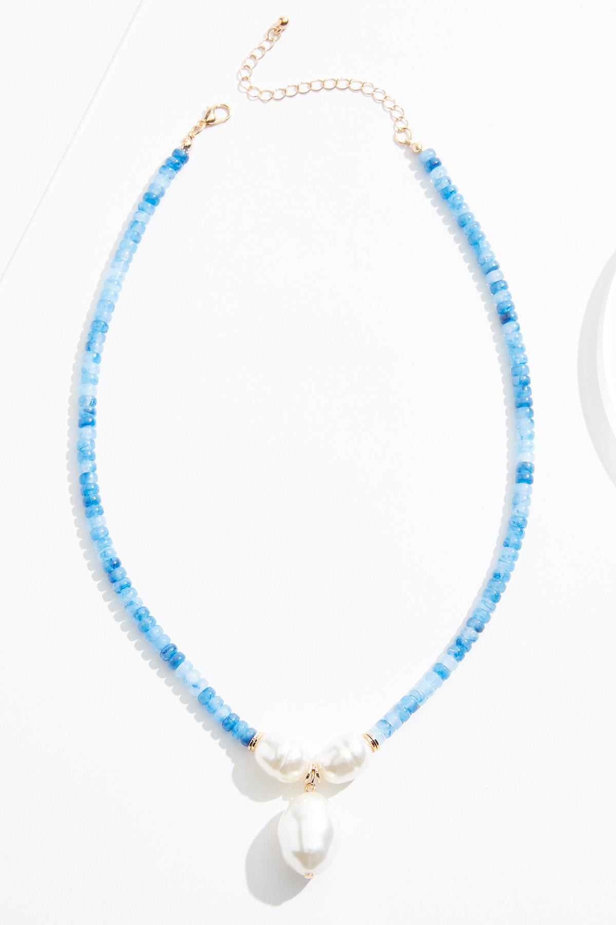 Blue Lucite Beaded Pearl Necklace | Cato Fashions