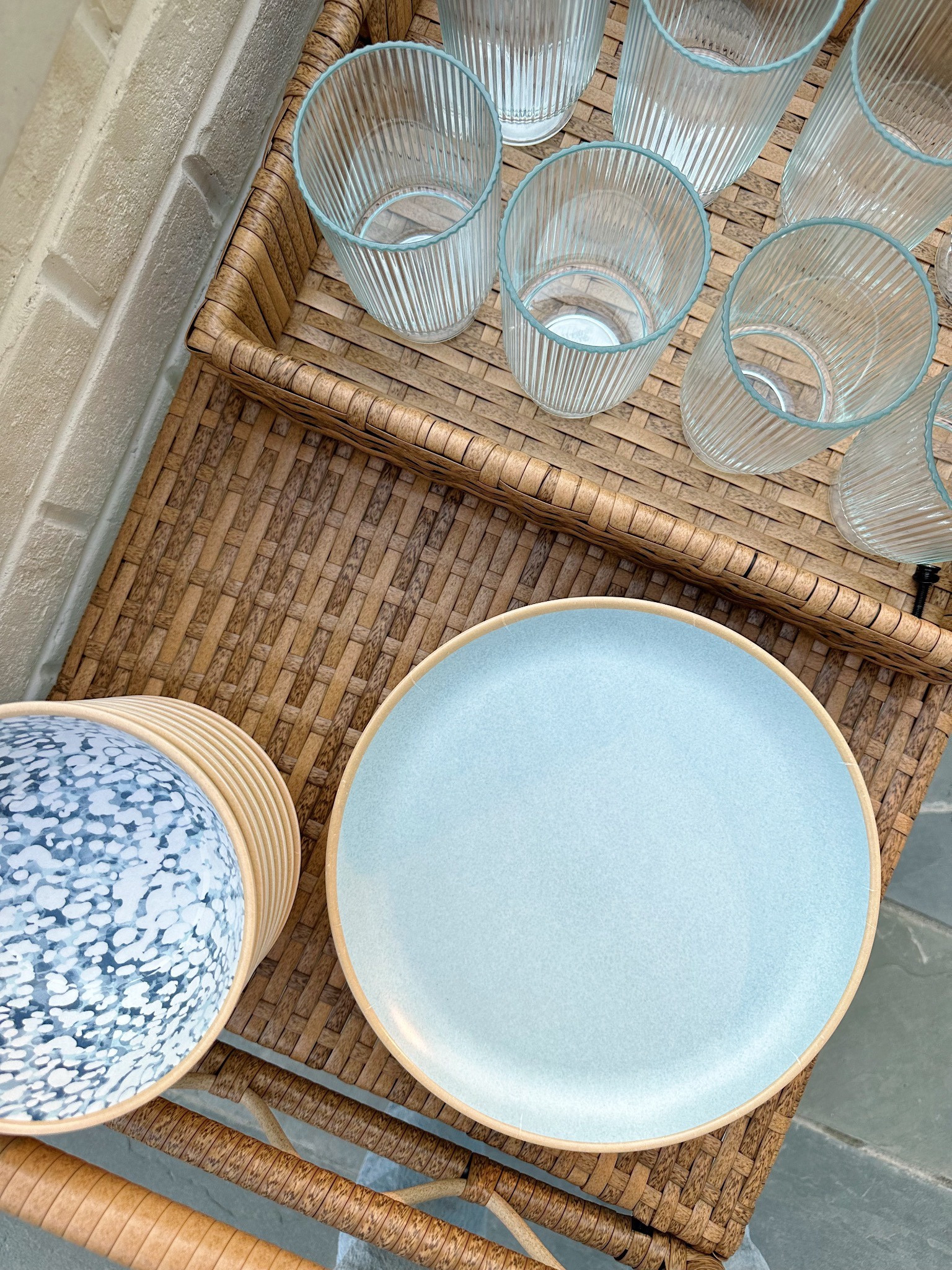 Must have Walmart finds for outdoor entertaining!! Love these melamine plates and plastic tumblers for patio or poolside!! 