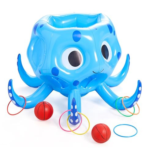 Sloosh Pool Toys, 2-in-1 Inflatable Float Water Game, Octopus Basketball Hoop Ring Toss Outdoor Swim Play, Toss Game Floating Swimming Pool Games for Kids Adults | Amazon (US)