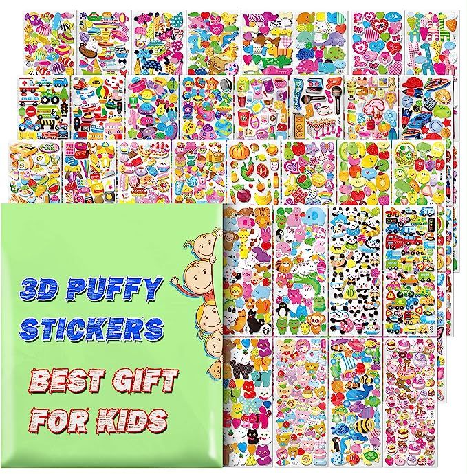 Stickers for Kids, 3D Puffy Stickers, 64 Different Sheets, 3200+ Cute Stickers, Including Animals... | Amazon (US)