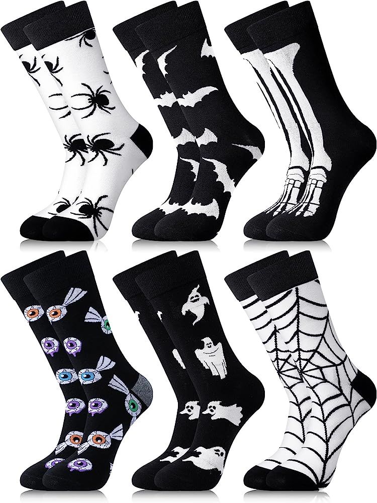 Hotop Mens Halloween Socks Novelty Fun Holiday Ghost Skeleton Bats Spider Web Printed Crew Socks ... | Amazon (US)