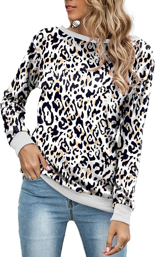 Glanzition Women's Long Sleeve Camo Crewneck Sweatshirt Casual Tops | Amazon (US)