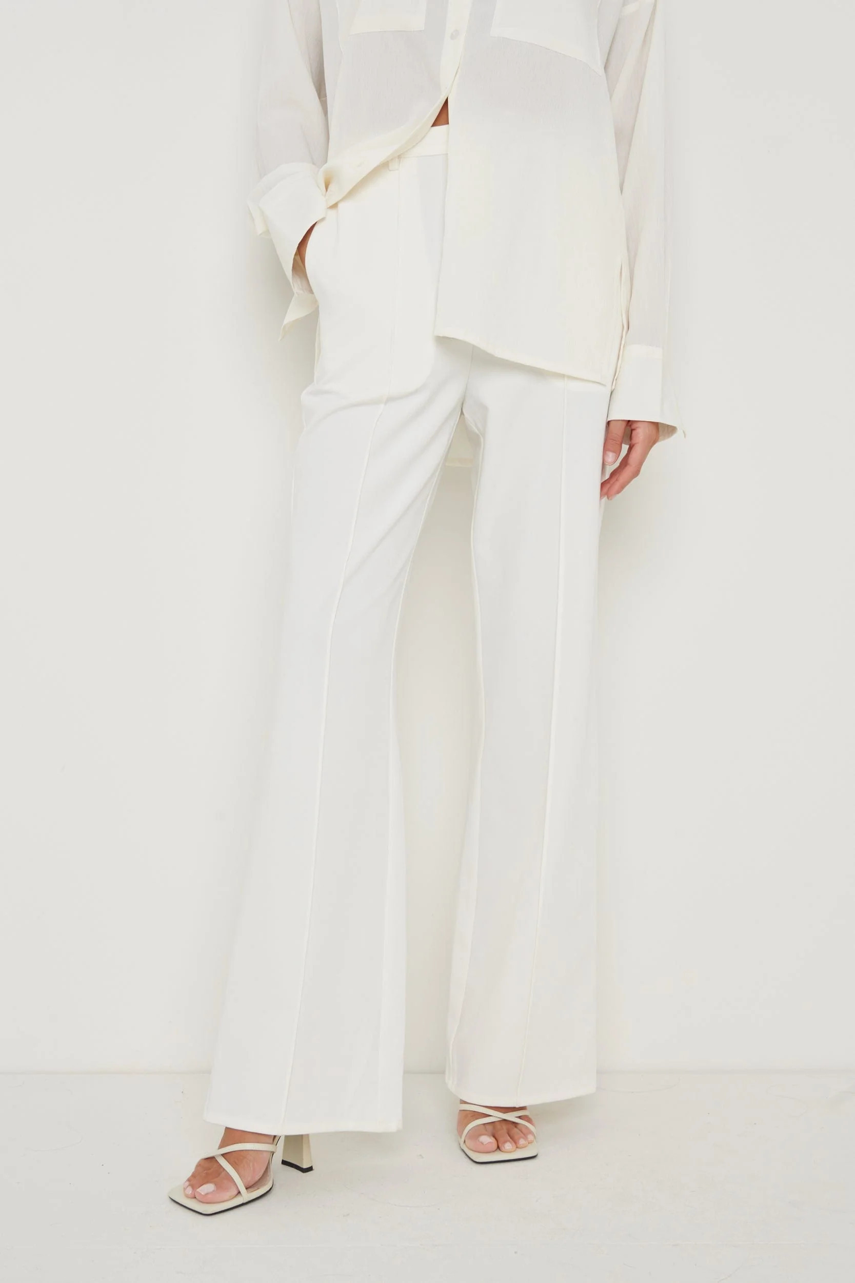 Tamsyn Super High Waisted Trousers - Cream | Pretty Lavish (UK)