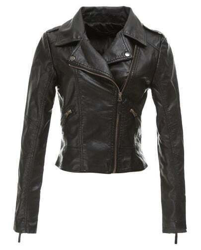 Black Soft PU Slim Jacket | SHEIN
