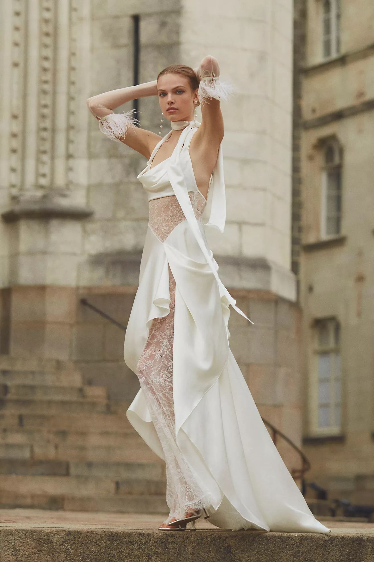 Watters Venus Satin & Lace Draped Wedding Gown | Anthropologie (US)