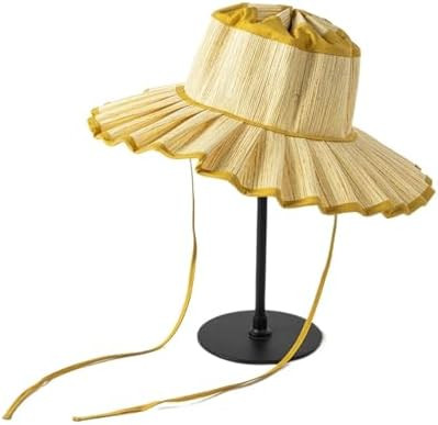 Waterproof Wide Brim Straw Hat Summer Pleated Hat For Women Outdoor Beach Sun Hat Foldable Party ... | Amazon (US)