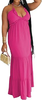 TOPSRANI Womens Sleeveless Maxi Dress Halter Casual Backless Smocked Tiered Ruffle Flowy Sexy Sli... | Amazon (US)