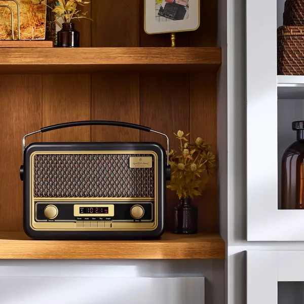 Vintage Style AM/FM Bluetooth Radio Black - Hearth & Hand™ with Magnolia: Portable Speaker with... | Target