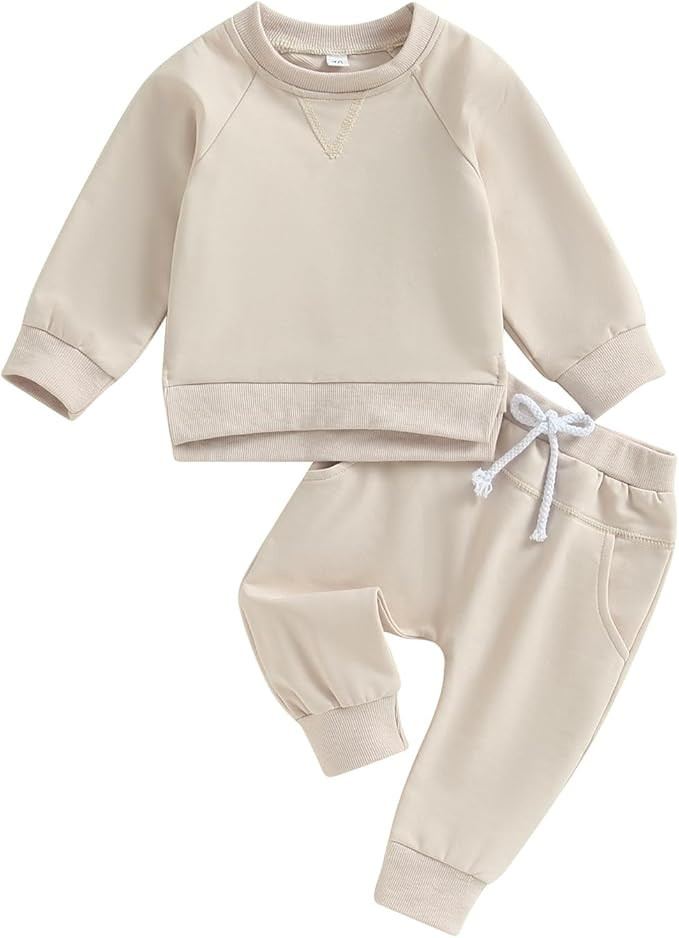 AEEMCEM Baby Boy Girl Clothes Toddler Fall Winter Outfits Solid Color Crewneck Sweatshirt and Jog... | Amazon (US)