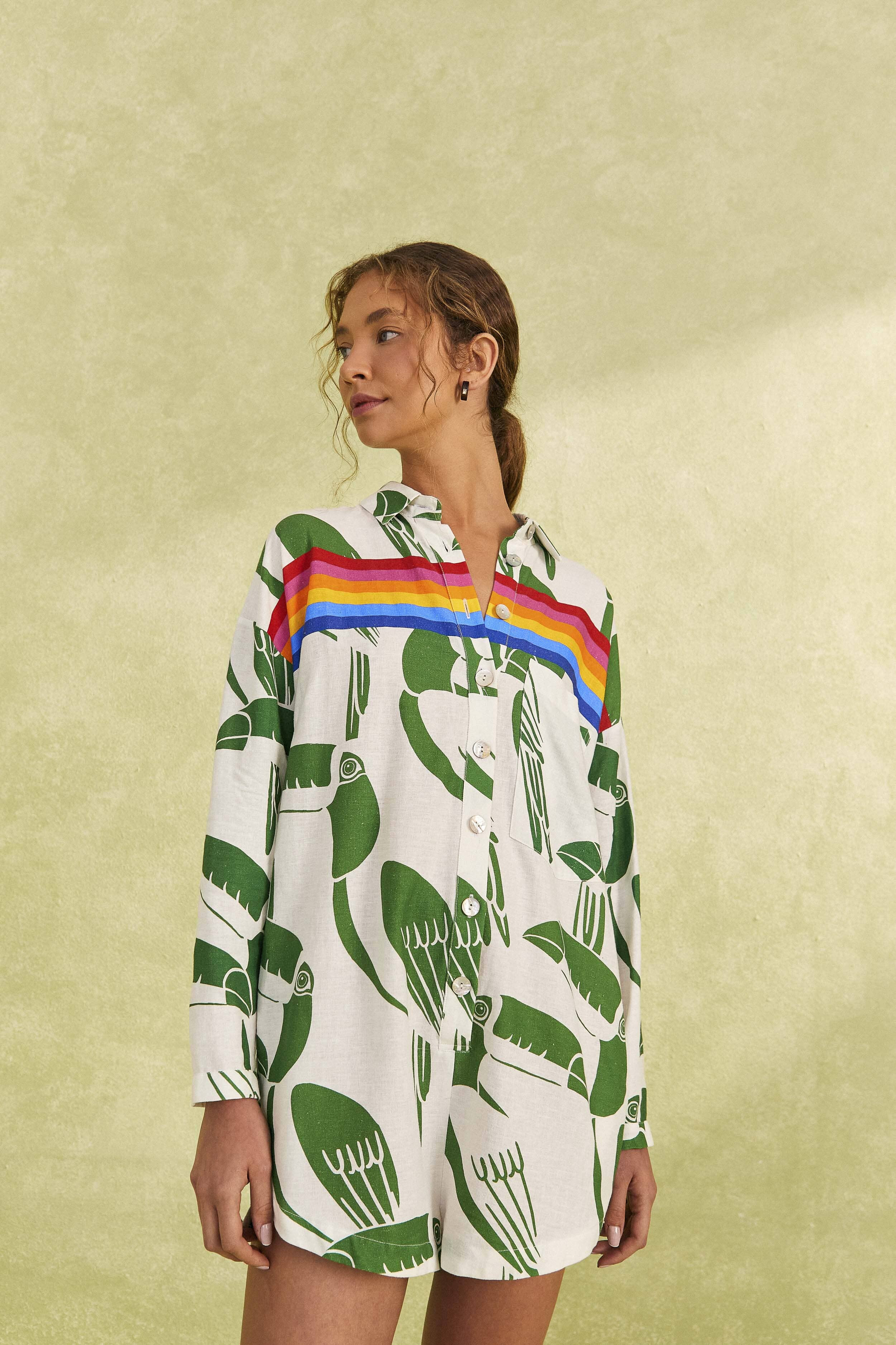 Off-White Rainbow Toucans Romper | FarmRio (US)