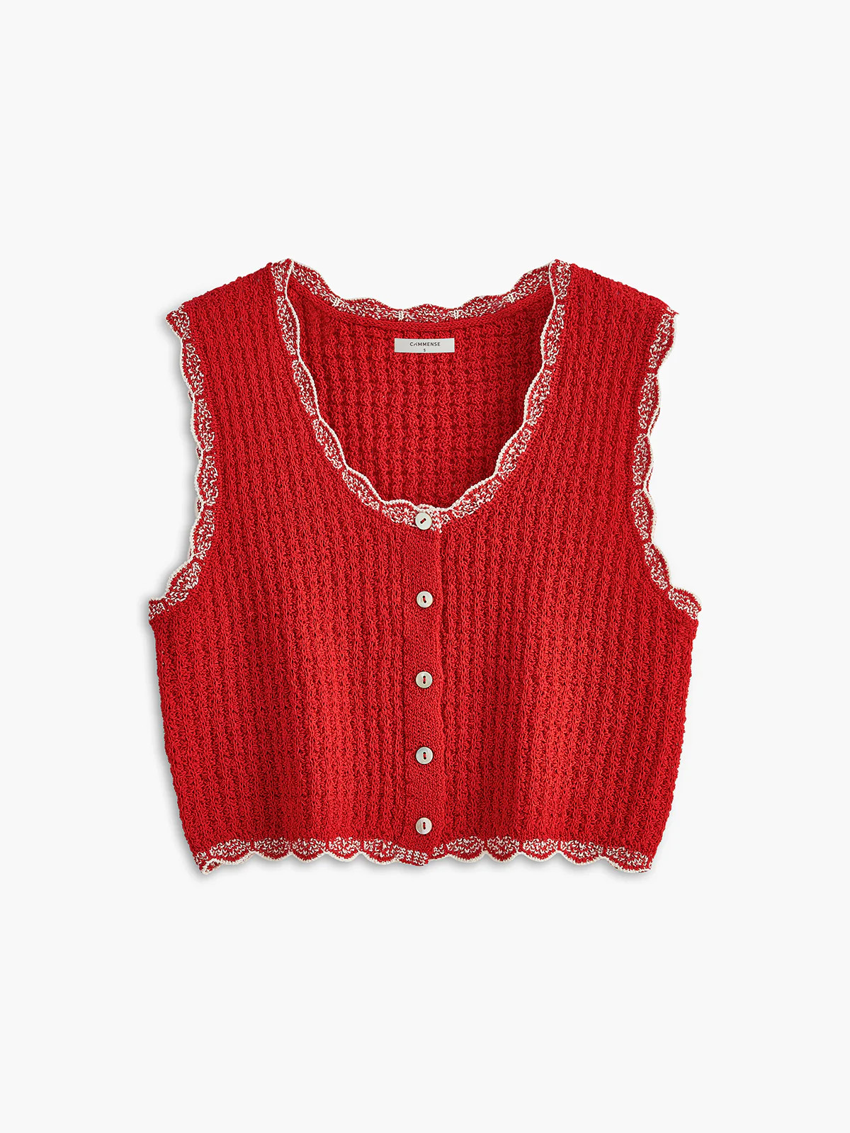 Wave Trim Breasted Sweater Vest | Commense