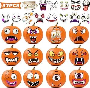 37PCS Halloween Pumpkin Stickers, Pumpkin Face Stickers for Halloween Decoration, Cute Halloween ... | Amazon (US)