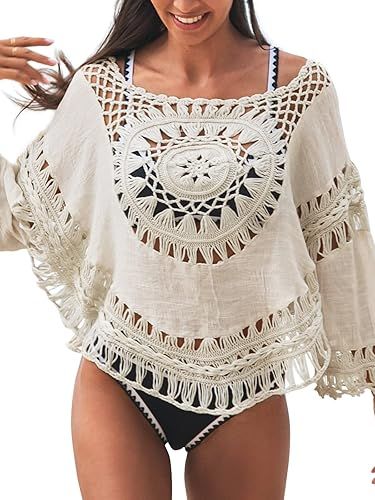 CUPSHE Women's Cover Up White Crochet Hollow Out Swimsuit | Amazon (US)