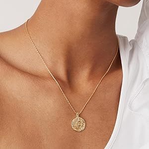 PAVOI Womens 14K Gold Plated – Yellow Gold Engraved Coin Pendant with Necklace | Amazon (US)