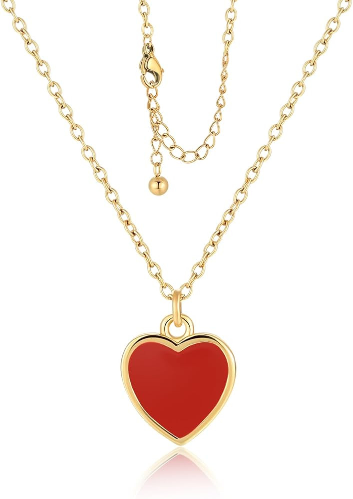 Delicate Heart Pendant Necklace with 18K Gold Plated Chain, Enamel Heart Charm, 18-20 Inches | Amazon (US)