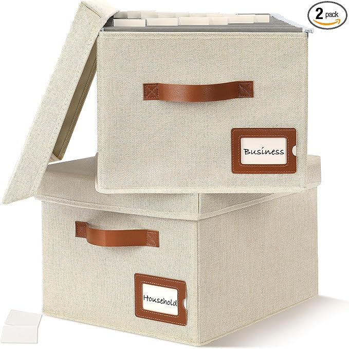 Storage Standard 2-Pack File Organizer Box with Lid - Collapsible Hanging Linen Document Organize... | Amazon (US)