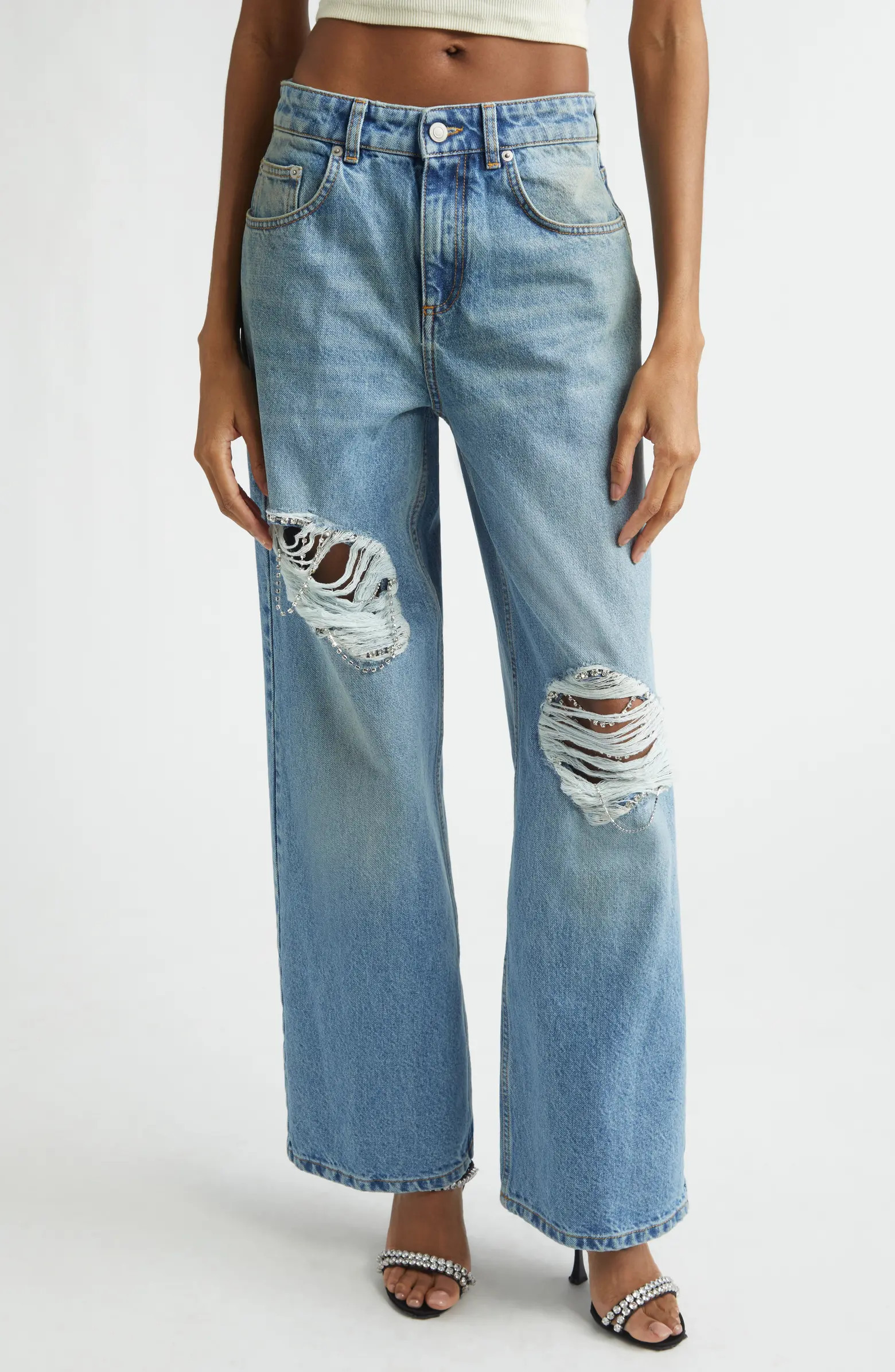 Crystal Ripped Relaxed Wide Leg Jeans | Nordstrom