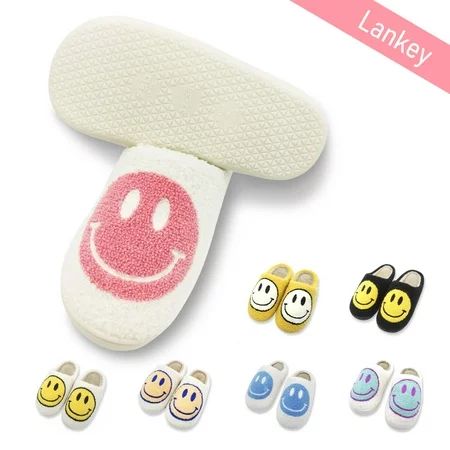 Smiley Face Slippers Fuzzy Fluffy Cute House Home Shoes Memory Foam Soft Plush Warm Indoor Slides Wi | Walmart (US)
