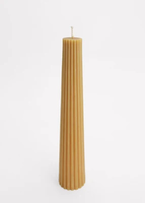 Tall Natural Beeswax Fluted Pillar Candle - 13.5" | Afloral