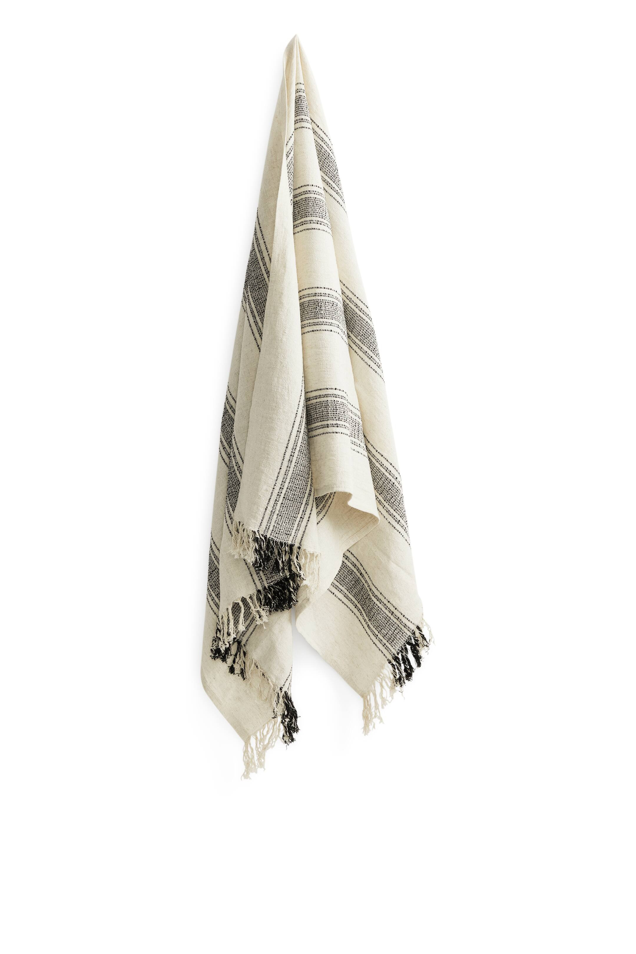 Cotton Linen Towel - Beige/Black - Home All | H&M GB | H&M (UK, MY, IN, SG, PH, TW, HK)