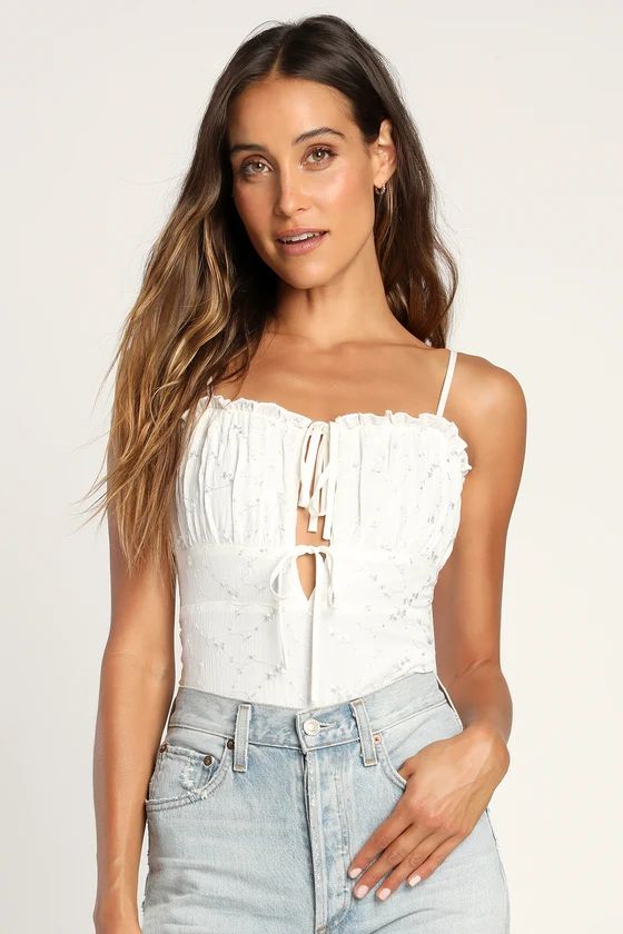 Romance the Room White Embroidered Tie-Front Bodysuit | Lulus (US)