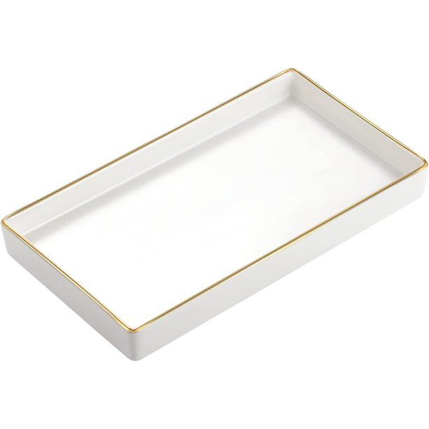 Luxspire Bathroom Vanity Tray, Ceramic Decorative Tray Jewelry Counter Storage Organizer, Gold Ed... | Walmart (US)