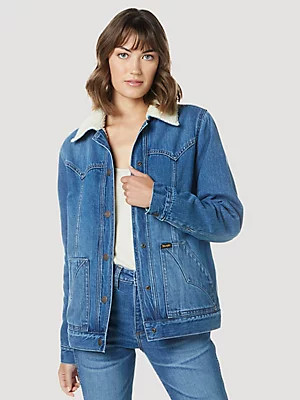 Women's Wrangler® Sherpa Lined Denim Barn Jacket in Denim | Wrangler