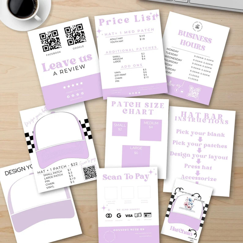 Sign Bundle for Trucker Hat Bar, QR Code Scan to Pay, Patch Size Chart, Hat Bar Instructions, Pri... | Etsy (US)